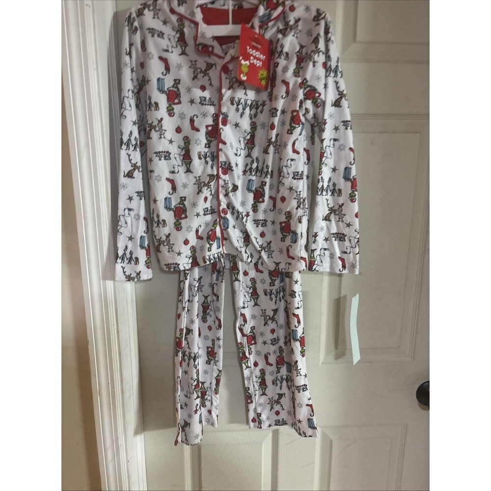 Dr. Seuss The Grinch Who Stole Christmas Tree Pajamas Coat 2 Piece New Nwt Boy L